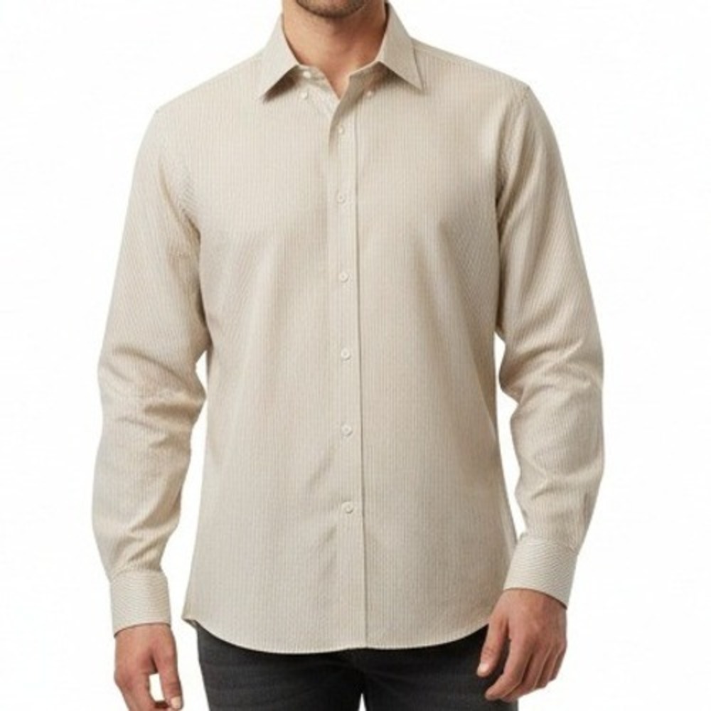 Roundtree & Yorke Gold Label Mens 18 33 Tan White Striped Non-Iron Dress Shirt